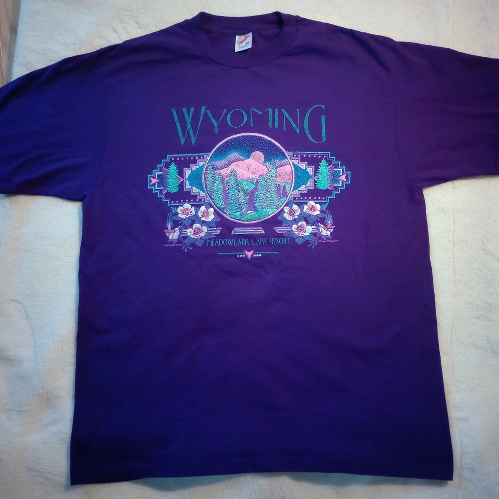 Wyoming Meadowlark Lake Resort T-shirt XL Mountain Range Graphic Outdoor Travel